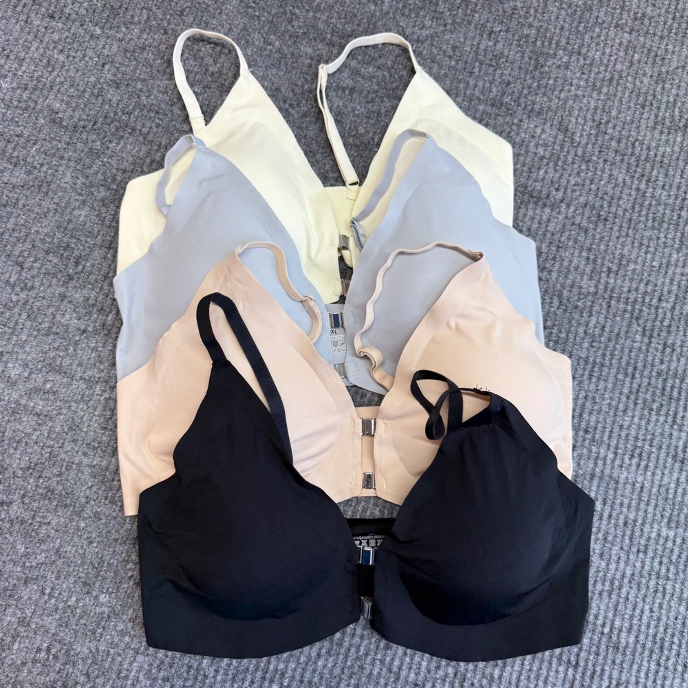 Lot 4 Seamless Wireless Bras XL Deep V Magnetic Front Closure Black Cream White